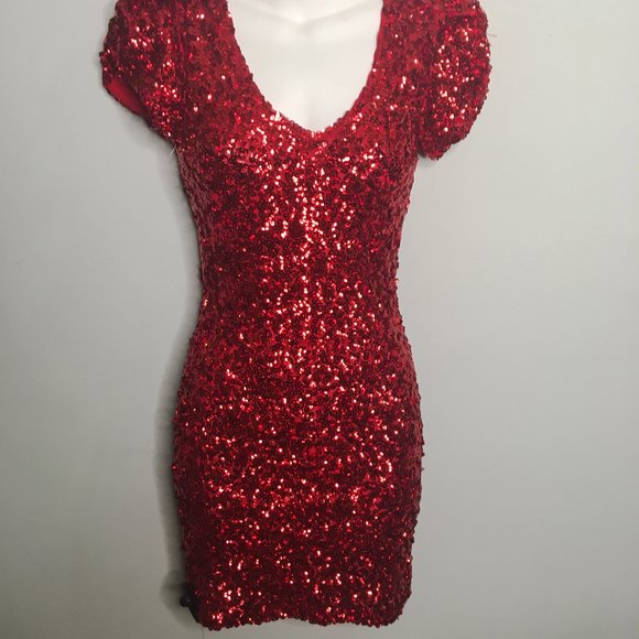 Boutique-Red Sequined Cocktail/Party Dress-Item#94 - Picture 9 of 11